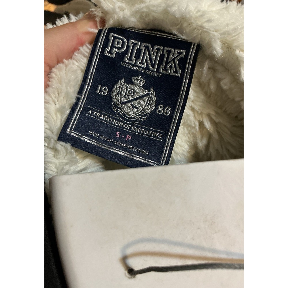 Victoria's Secret PINK Hoodie S Sherpa Lined Y2K Sequin Dog Logo Black Jacket - Picture 5 of 7